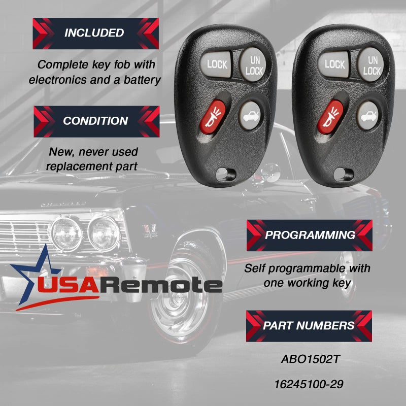 USARemote Car Key Fob Keyless Entry Remote fits Cadillac CTS SRX/Chevy Cavalier Malibu/Oldsmobile Alero/Pontiac Grand Am Sunfire/Saturn SC1 SC2 SL SL1 SL2 SW2 (L2C0005T), Set of 2 - Image 3